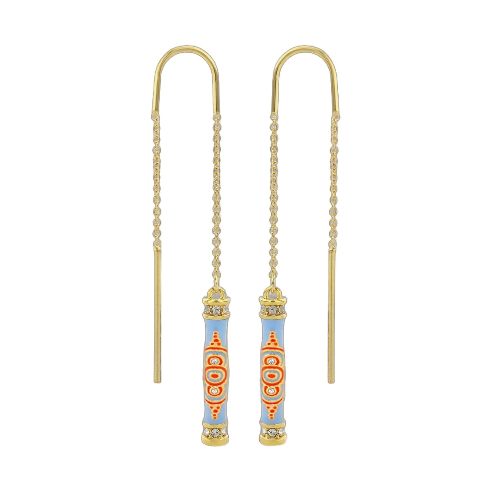 Petit Gateau earrings by Lauren G Adams; 3 gold-tone curved-hook drops with blue enamel beads on Tampa Home & Garden Store
