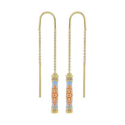 Petit Gateau earrings by Lauren G Adams; 3 gold-tone curved-hook drops with blue enamel beads on Tampa Home & Garden Store