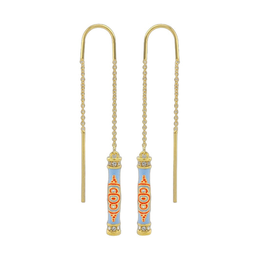 Petit Gateau earrings by Lauren G Adams; 3 gold-tone curved-hook drops with blue enamel beads on Tampa Home & Garden Store