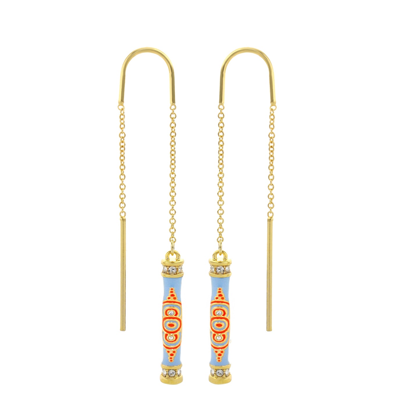 Petit Gateau Earrings by Lauren G Adams; gold-tone U-shaped hooks with blue beaded drops on Tampa Home & Garden Store