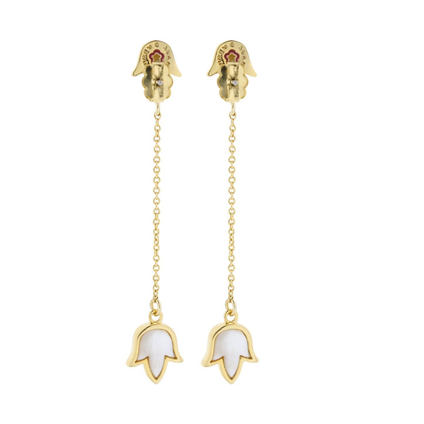 Petit Gateau Earrings by Lauren G Adams, gold drop with white enamel ghost charms on chain on Tampa Home & Garden Store