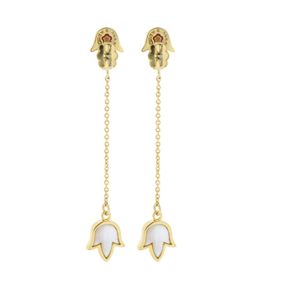 Petit Gateau Earrings by Lauren G Adams, gold drop with white enamel ghost charms on chain on Tampa Home & Garden Store