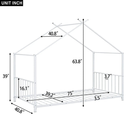 Metal House Platform Bed with white metal frame and modern canopy by Unique Piece Furniture on Tampa Home & Garden Store