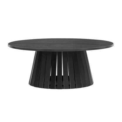 Layla End Table with Wood Grain Finish – Black with slatted pedestal base, HouseOfZazla on Tampa Home & Garden Store