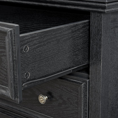 Modern 5-Drawer Black Dresser with dark wood grain finish and metal knob on Tampa Home & Garden Store