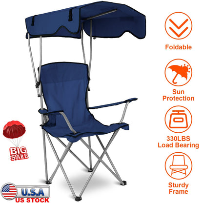 GemGear foldable beach canopy chair blue with cup holder, 330lb load capacity, sturdy frame on Tampa Home & Garden Store