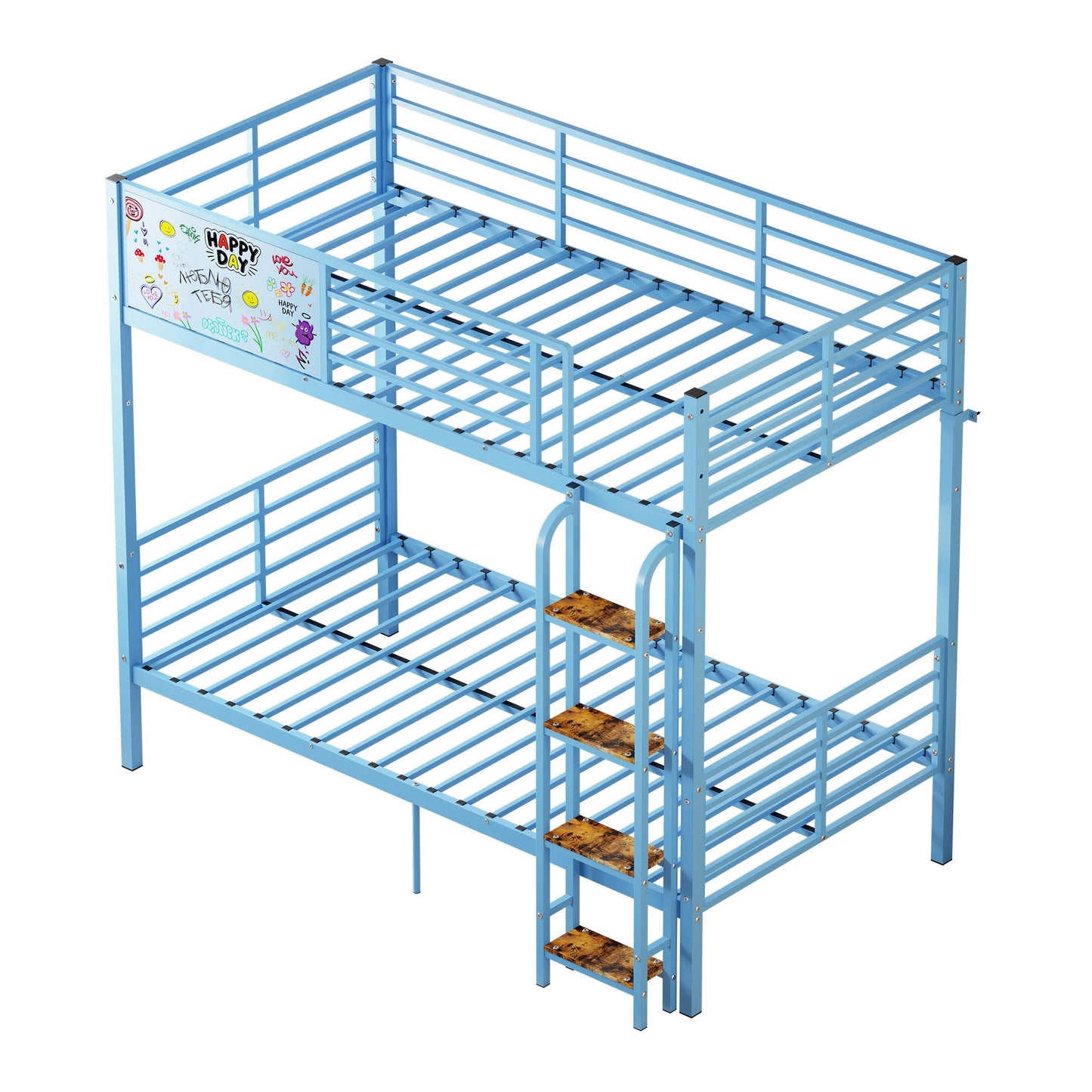 Bunk bed frame blue metal with full-length guardrails and ladder by HouseOfZazla on Tampa Home & Garden Store