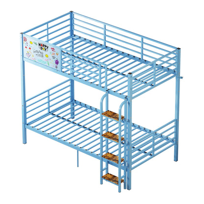 Bunk bed frame blue metal with full-length guardrails and ladder by HouseOfZazla on Tampa Home & Garden Store