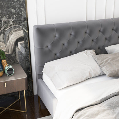 Elegant Design Upholstered Bed with dark gray tufted headboard and wood frame HouseOfZazla on Tampa Home & Garden Store