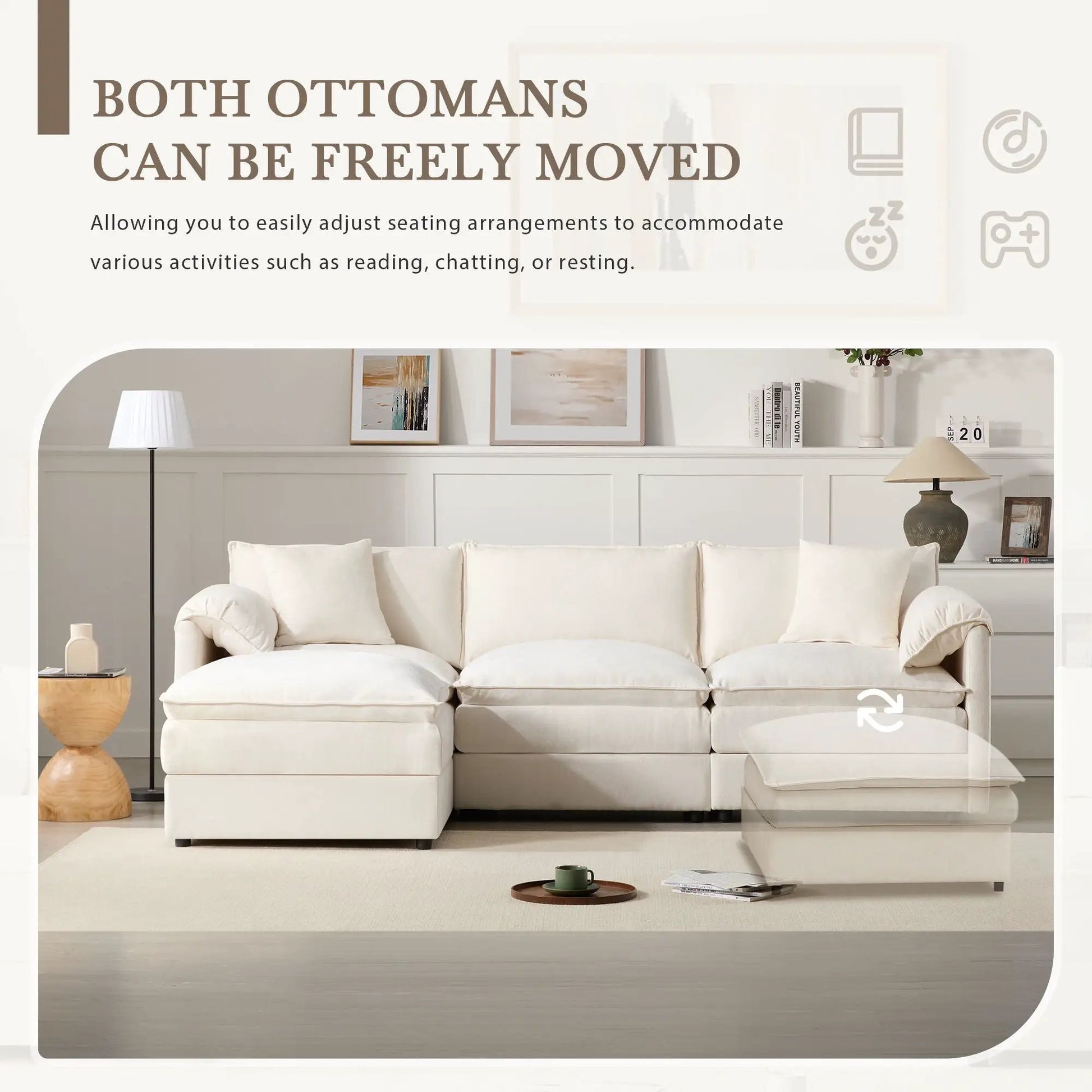 Modular cream sofa with deep seats and ottoman, 2pc set by Unique Piece on Tampa Home & Garden Store