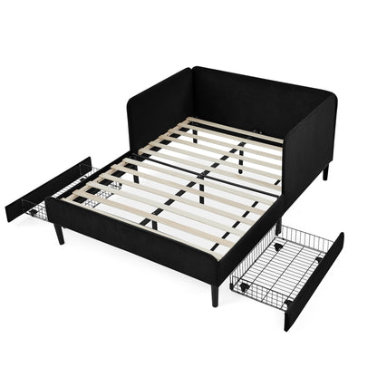 Upholstered Platform Sofa Bed with Drawers