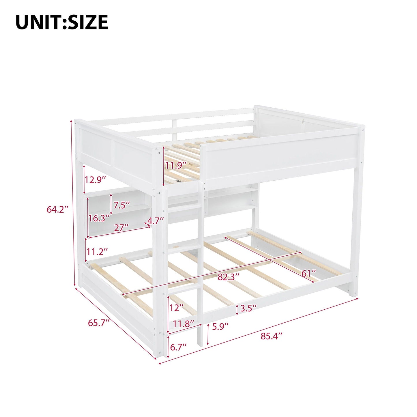Bunk bed with storage cabinets and USB ports by HouseOfZazla in white on Tampa Home & Garden Store