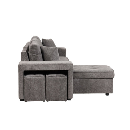 Modern gray L-shaped 3-seat reversible sleeper sectional sofa with storage chaise and 2 stools on Tampa Home & Garden Store
