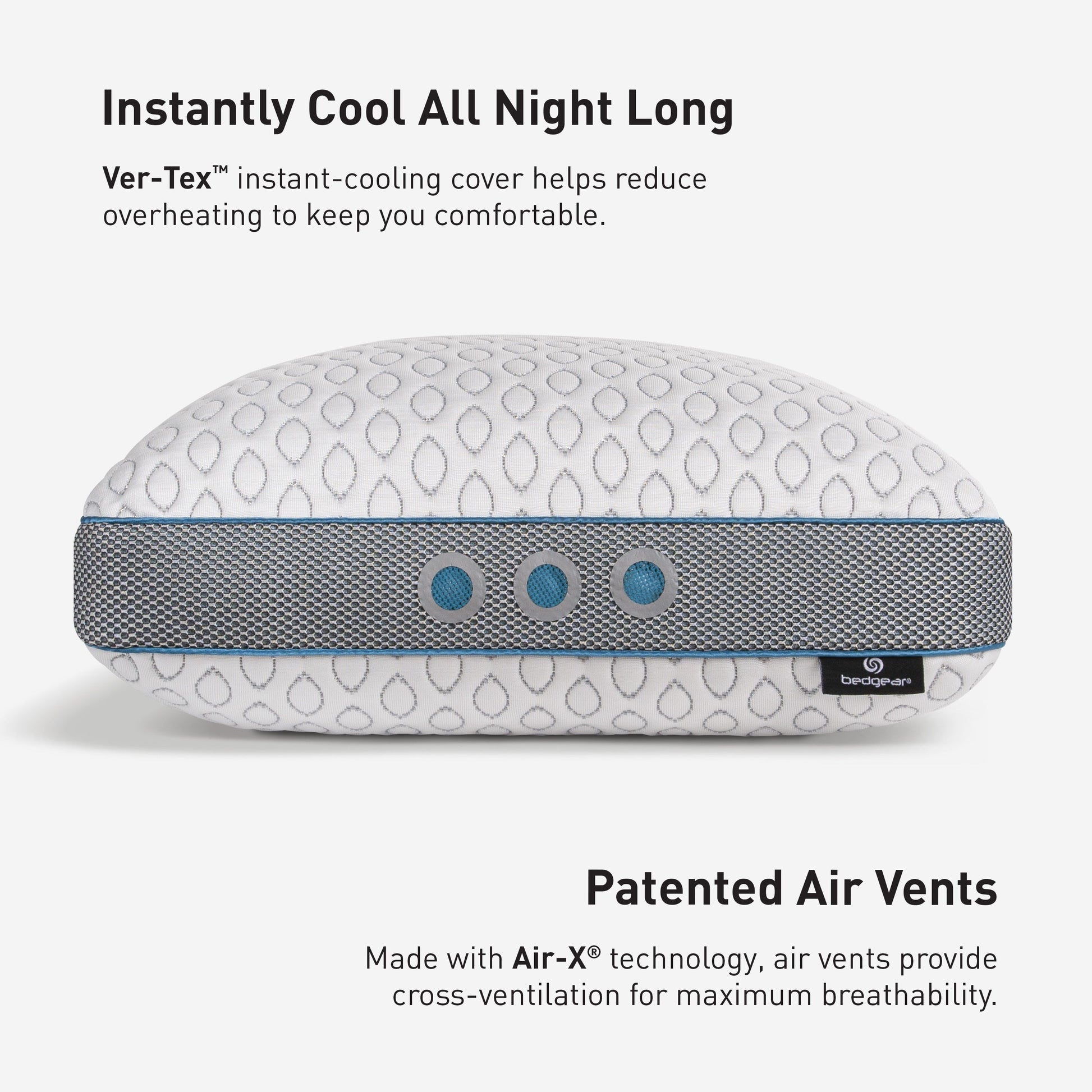 BedGear Frost Pillow 3.0 King cooling pillow with white dotted cover and blue piping bedgear tag on Tampa Home & Garden Store