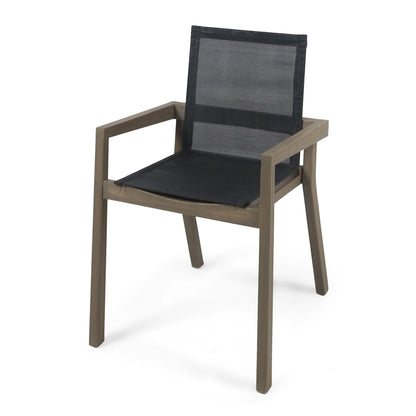 HouseOfZazla Belfast dining chairs set with mesh seating, acacia wood frame, outdoor set of 2 on Tampa Home & Garden Store