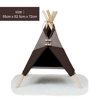 Cat tent bed frame by Sell My Stuff in gray/brown fabric with wooden poles on Tampa Home & Garden Store