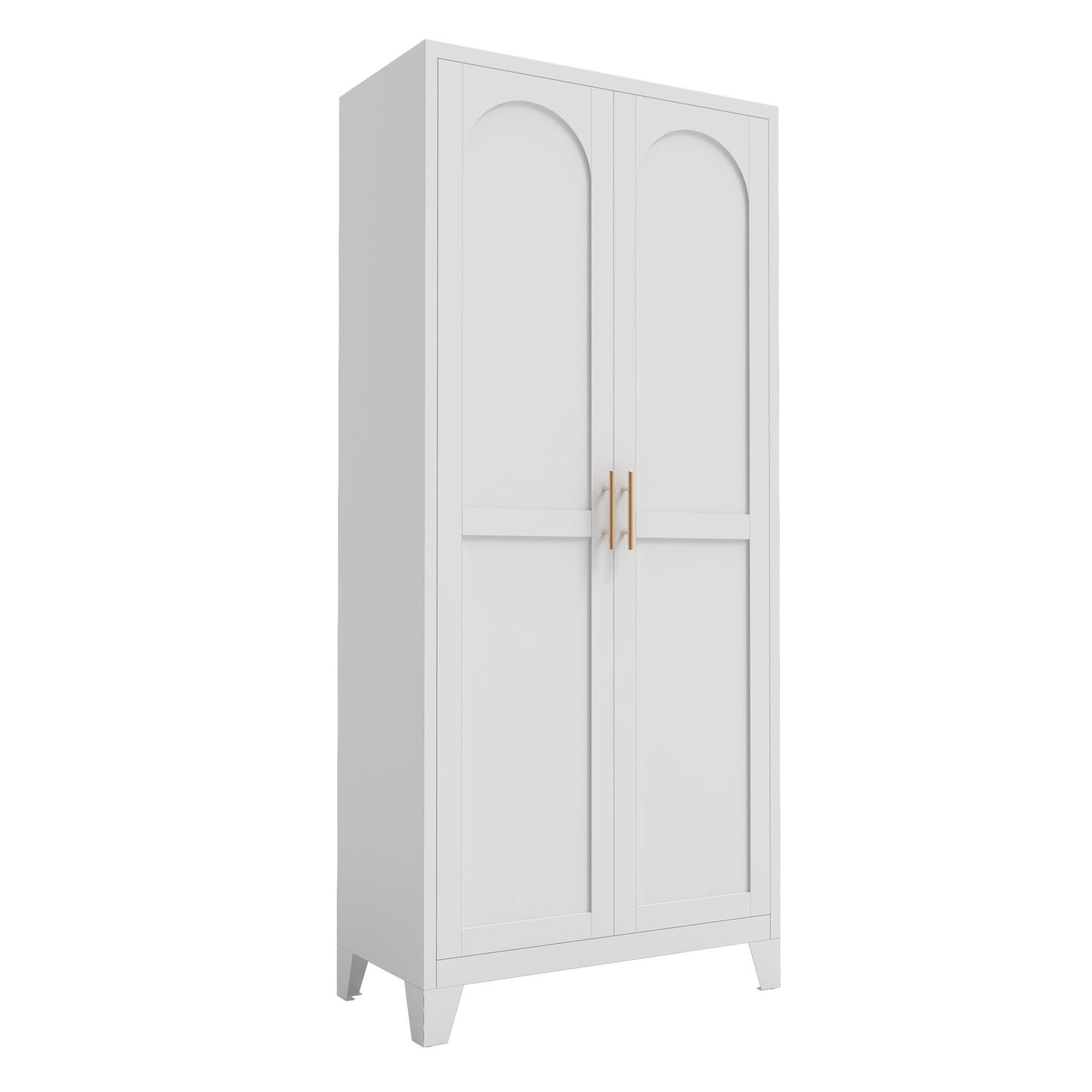 Shapely Doors Cabinet triple wardrobe in light gray metal with arched door panels on Tampa Home & Garden Store
