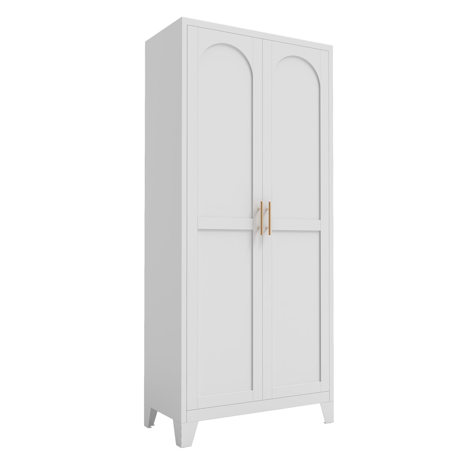 Shapely Doors Cabinet triple wardrobe in light gray metal with arched door panels on Tampa Home & Garden Store