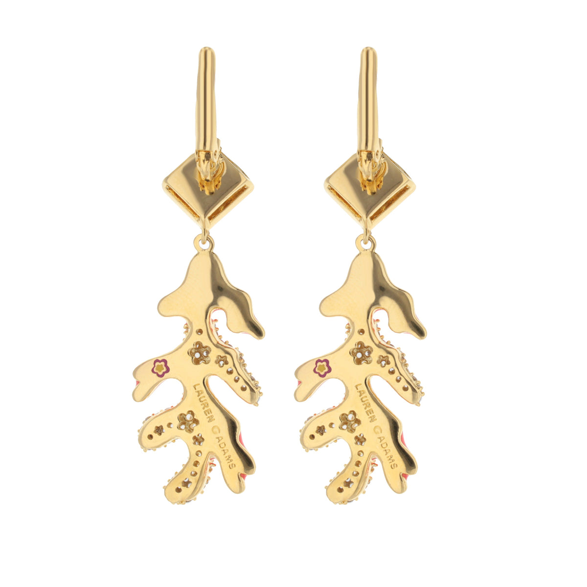 Pretty Little Things Coral Earrings gold-tone dangle with floral pendant pair on Tampa Home & Garden Store