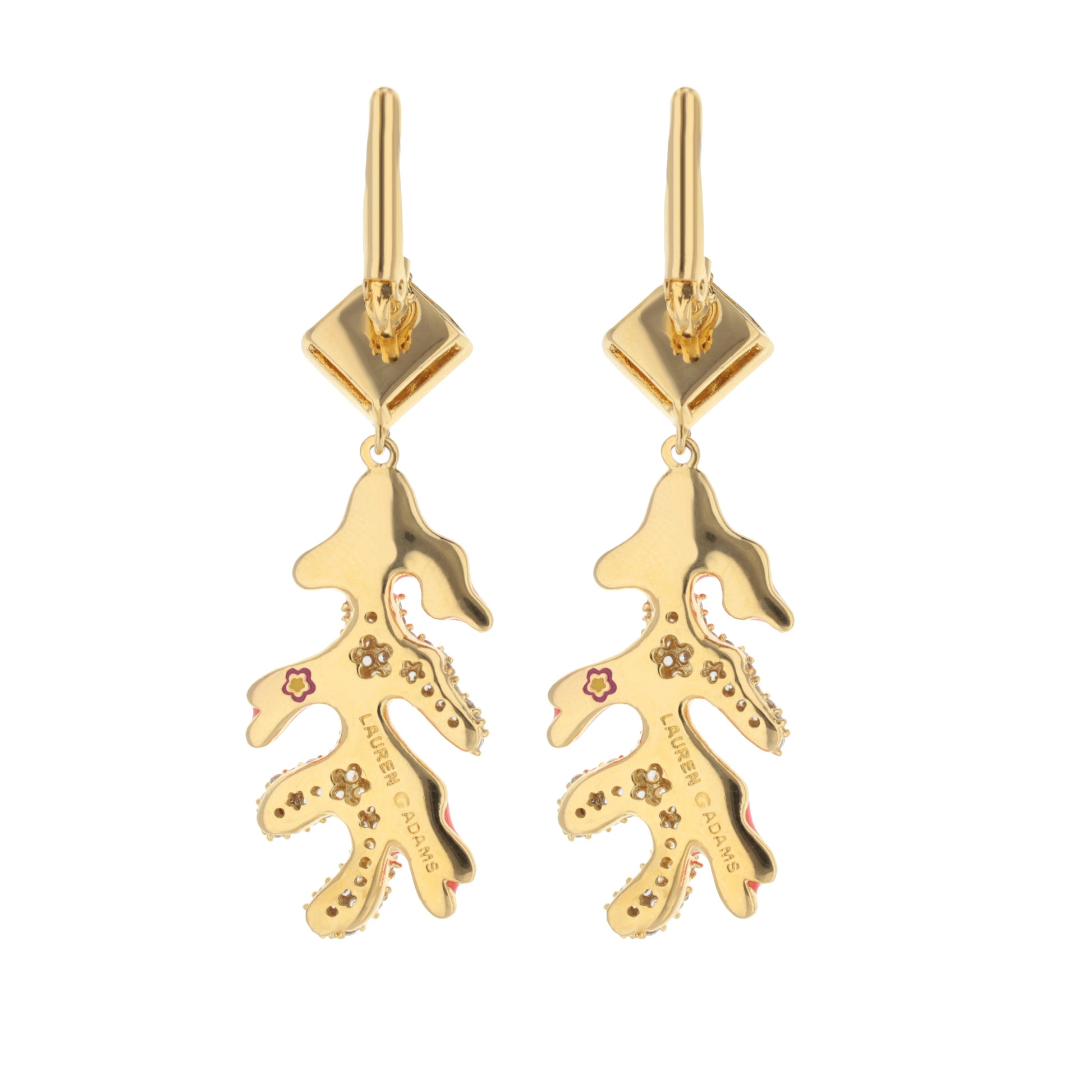 Pretty Little Things Coral Earrings gold-tone dangle with floral pendant pair on Tampa Home & Garden Store