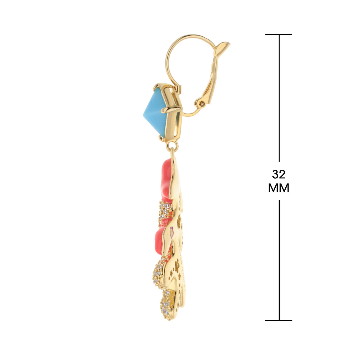 Pretty Little Things Coral Dangle Earrings by Lauren G Adams, gold-tone hoop with blue triangle on Tampa Home & Garden Store
