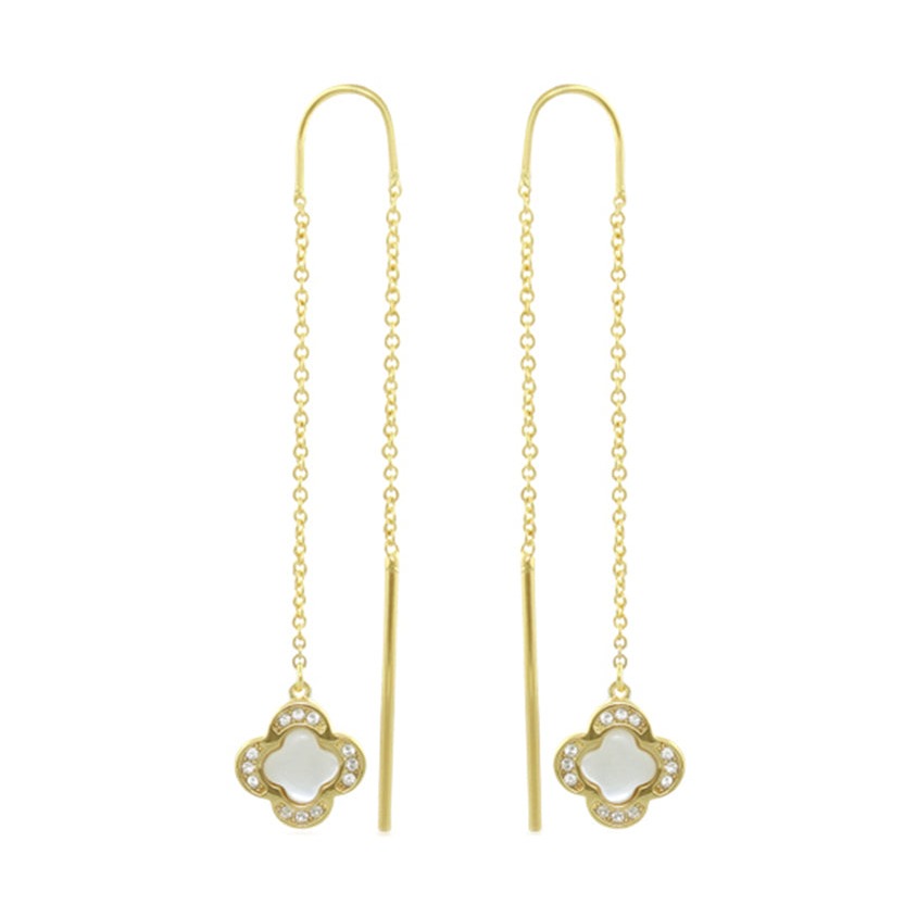 Marilyn Clover Earrings, gold-tone threader with crystal-quatrefoil charms by Lauren G Adams on Tampa Home & Garden Store