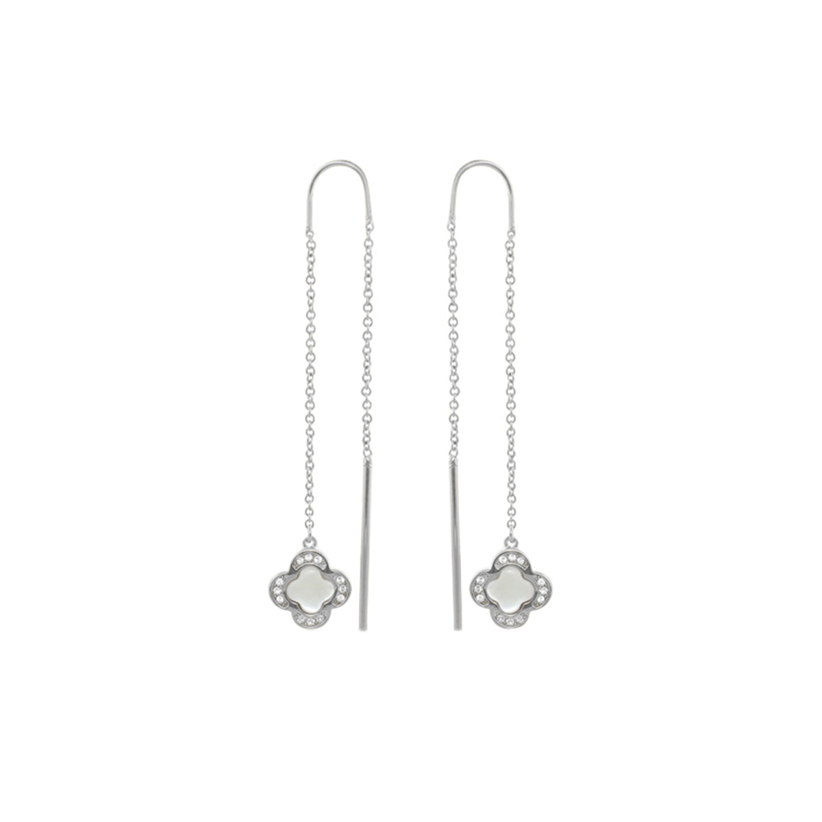 Marilyn Clover Earrings by Lauren G Adams; silver-tone threader with crystal-clover pendant on Tampa Home & Garden Store