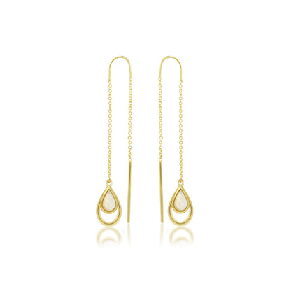 Gold-tone Marilyn Earrings by Lauren G Adams, pearl teardrop pendant threader style on Tampa Home & Garden Store
