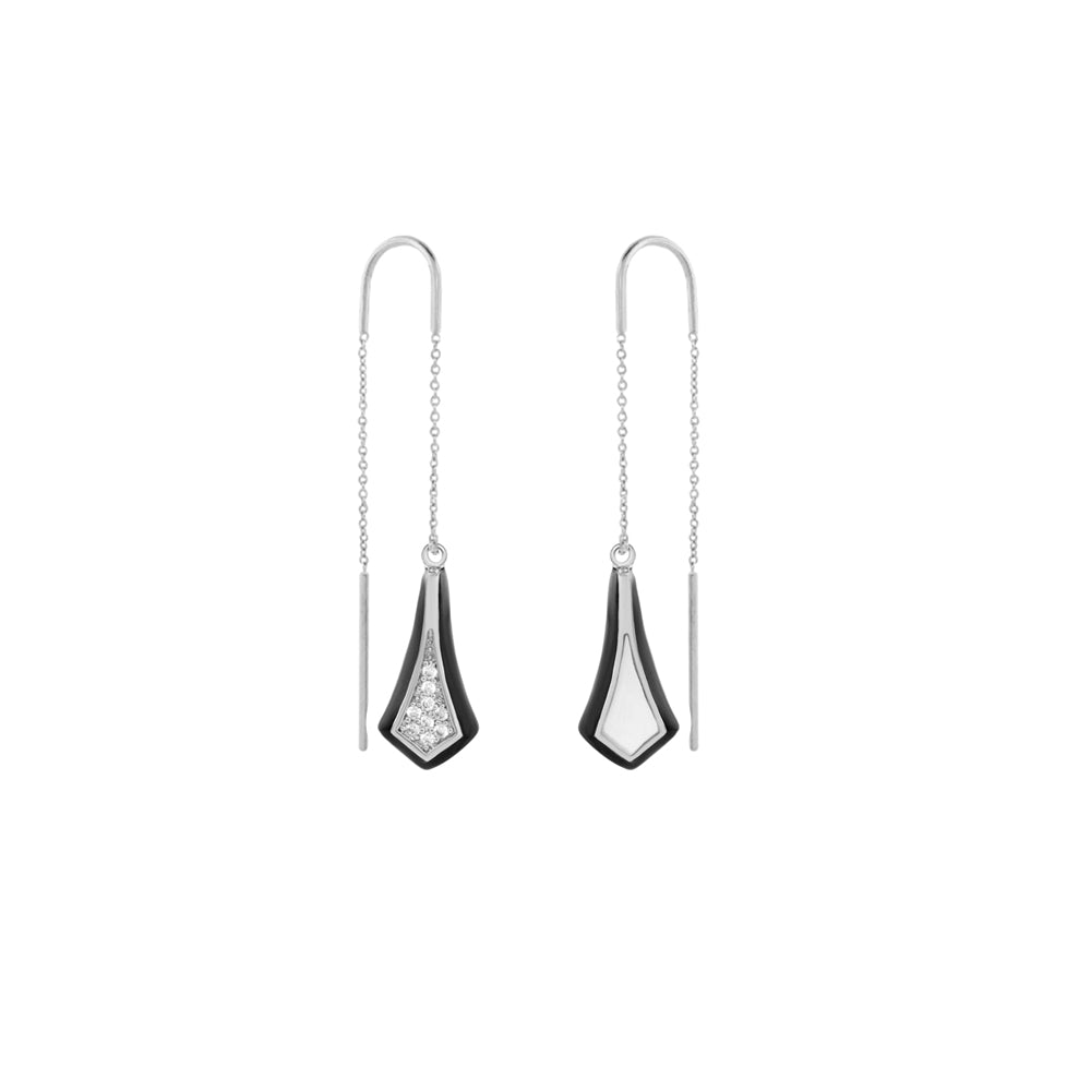 Marilyn Earrings pair silver-tone drop earrings with black and white enamel teardrops on Tampa Home & Garden Store