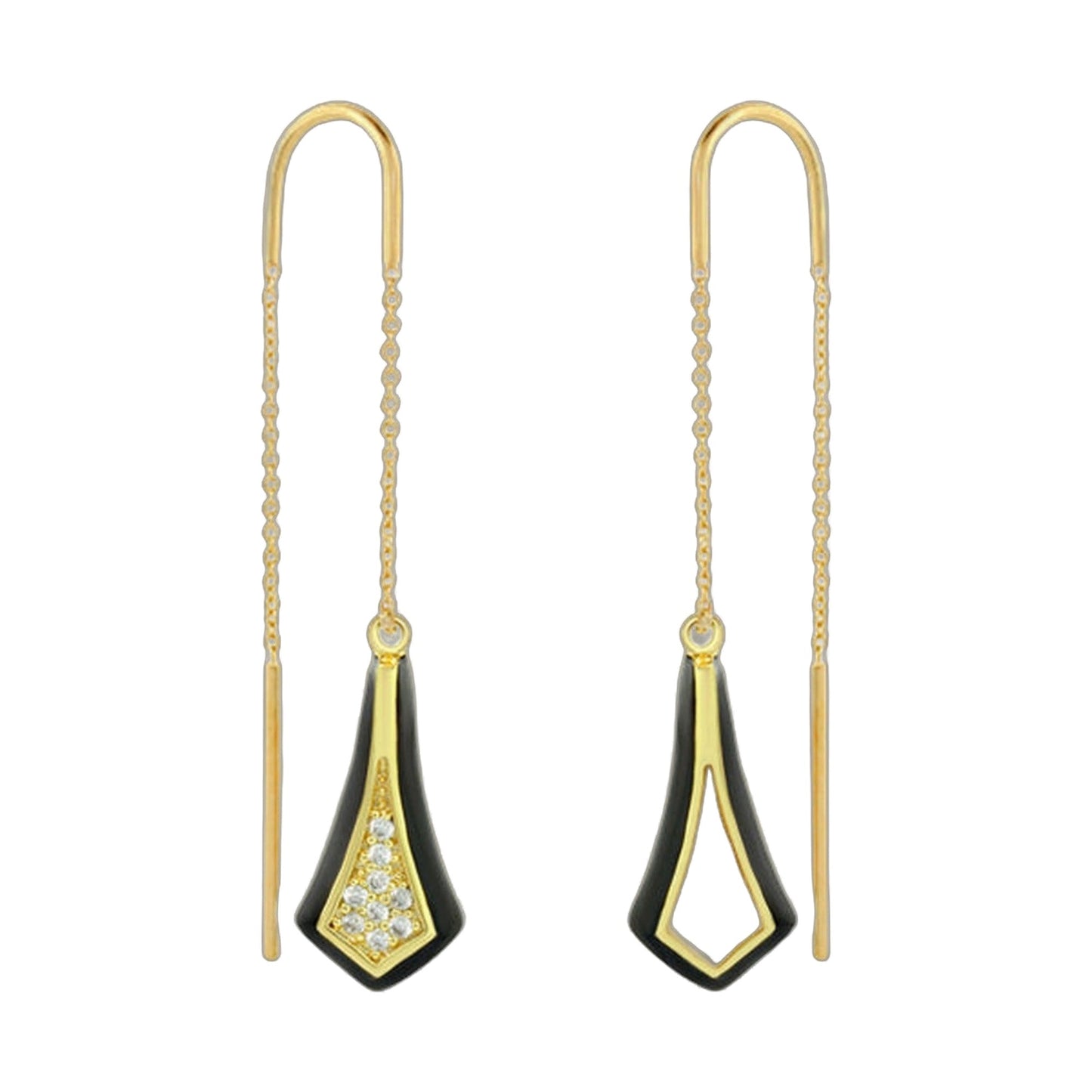 Marilyn Earrings pair with gold-tone U-hooks, black enamel teardrop pendants and crystal accents on Tampa Home & Garden Store