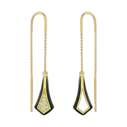 Marilyn Earrings pair with gold-tone U-hooks, black enamel teardrop pendants and crystal accents on Tampa Home & Garden Store