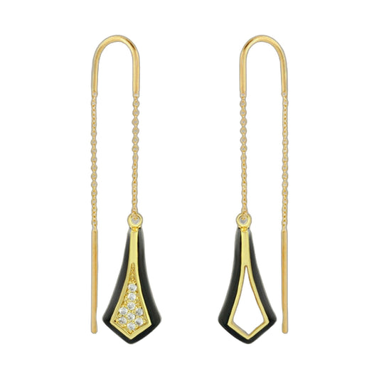 Marilyn Earrings pair with gold-tone U-hooks, black enamel teardrop pendants and crystal accents on Tampa Home & Garden Store