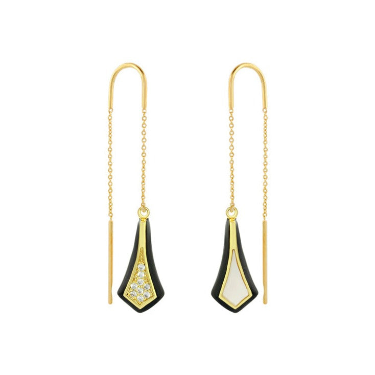 Marilyn Earrings by Lauren G Adams, gold-tone drop earrings with black enamel panels on Tampa Home & Garden Store