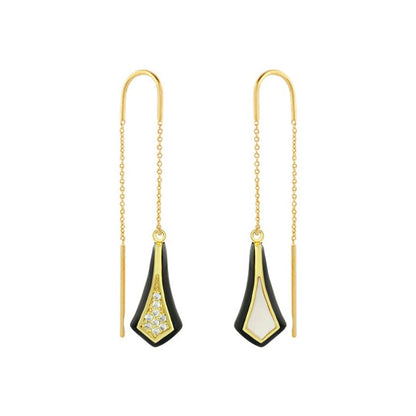 Marilyn Earrings by Lauren G Adams, gold-tone drop earrings with black enamel panels on Tampa Home & Garden Store