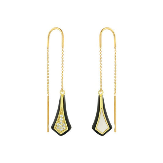 Marilyn Earrings by Lauren G Adams, gold-tone drop earrings with black enamel panels on Tampa Home & Garden Store