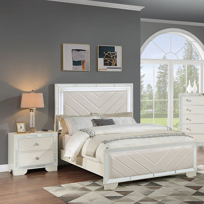 3 Piece Bedroom Set Bed with LED Lights and Mirrored Nightstands in white on Tampa Home & Garden Store