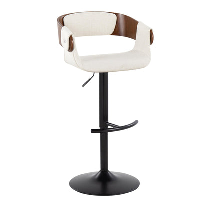 Mid-Century Modern adjustable barstool with swivel, beige fabric upholstery and wood back on Tampa Home & Garden Store