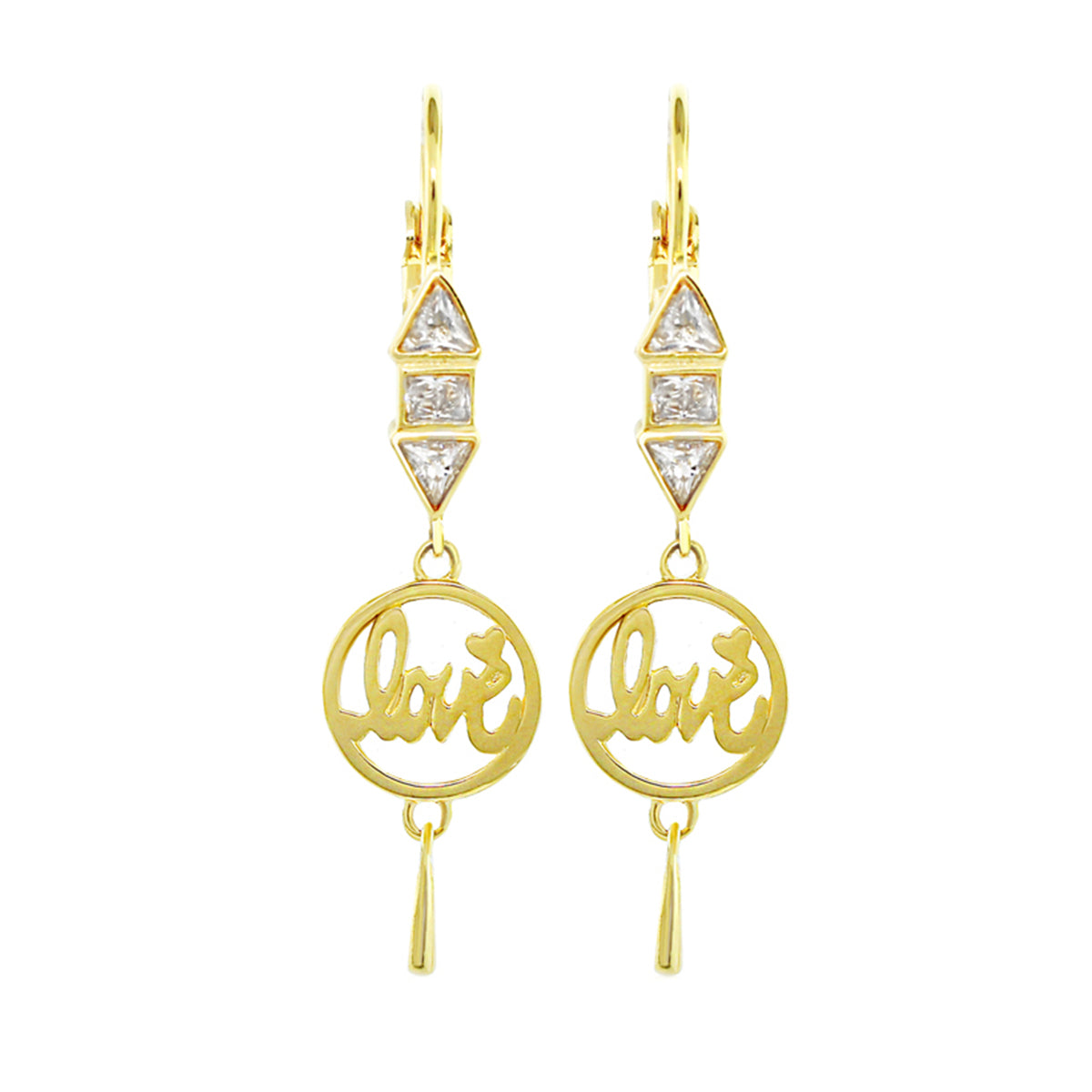 Delicato Design Earrings pair gold-tone dangles by Lauren G Adams with shapes and Love pendant on Tampa Home & Garden Store