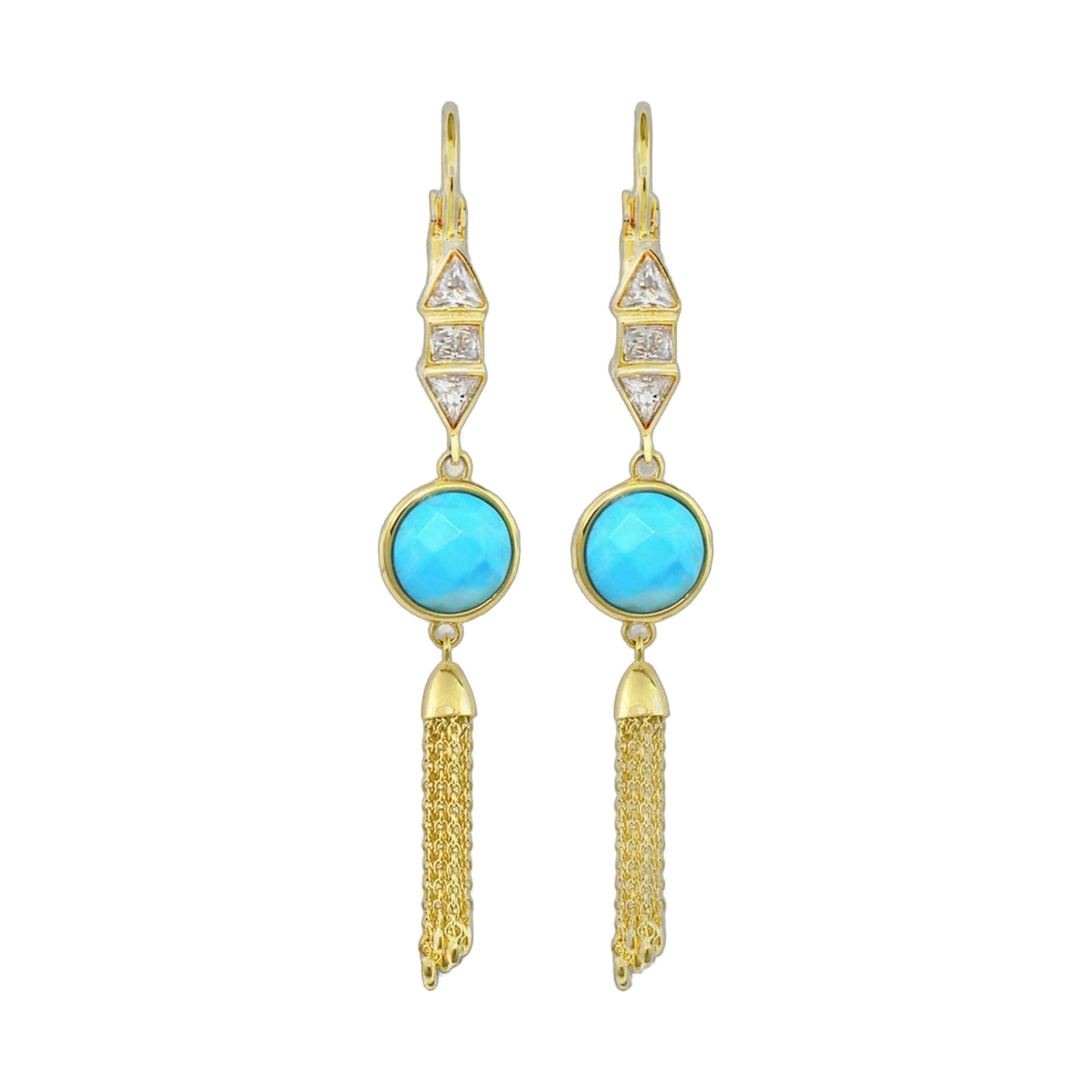 Delicato Long Earrings by Lauren G Adams pair of gold-tone drops turquoise cabochon and crystals on Tampa Home & Garden Store