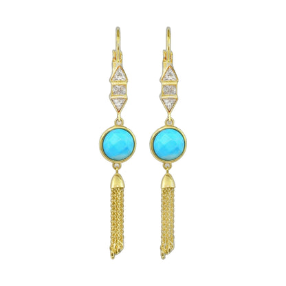 Delicato Long Earrings by Lauren G Adams pair of gold-tone drops turquoise cabochon and crystals on Tampa Home & Garden Store