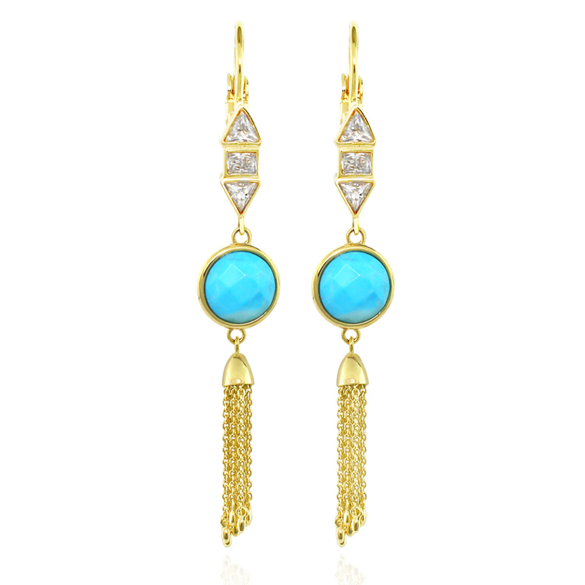 Delicato Earrings by Lauren G Adams, gold-tone pair with turquoise cabochon and tassel accents on Tampa Home & Garden Store