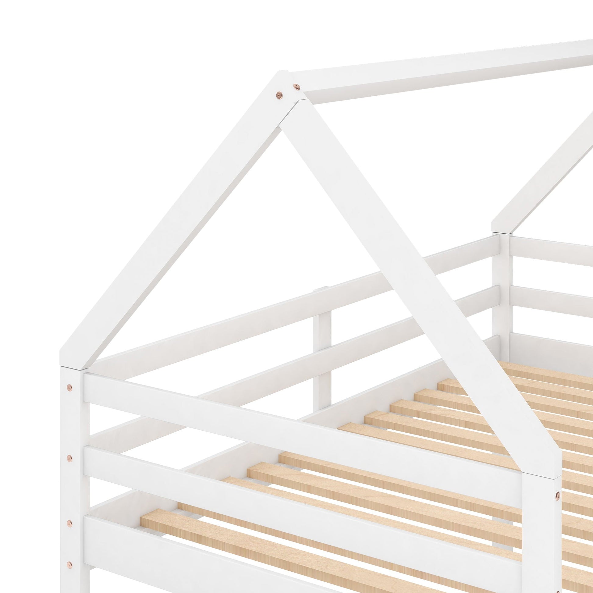 Low bunk bed with house-shaped frame and ladder, white finish, HouseOfZazla on Tampa Home & Garden Store
