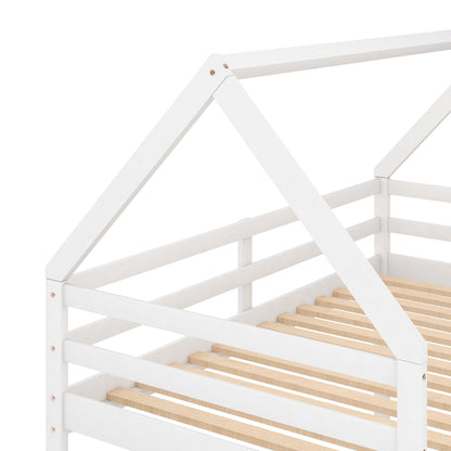 Low bunk bed with house-shaped frame and ladder, white finish, HouseOfZazla on Tampa Home & Garden Store