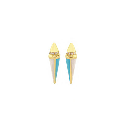 Material Girl Pave Earrings, gold-tone cone with turquoise enamel and cream inlay, pavé crystals, pair on Tampa Home & Garden Store