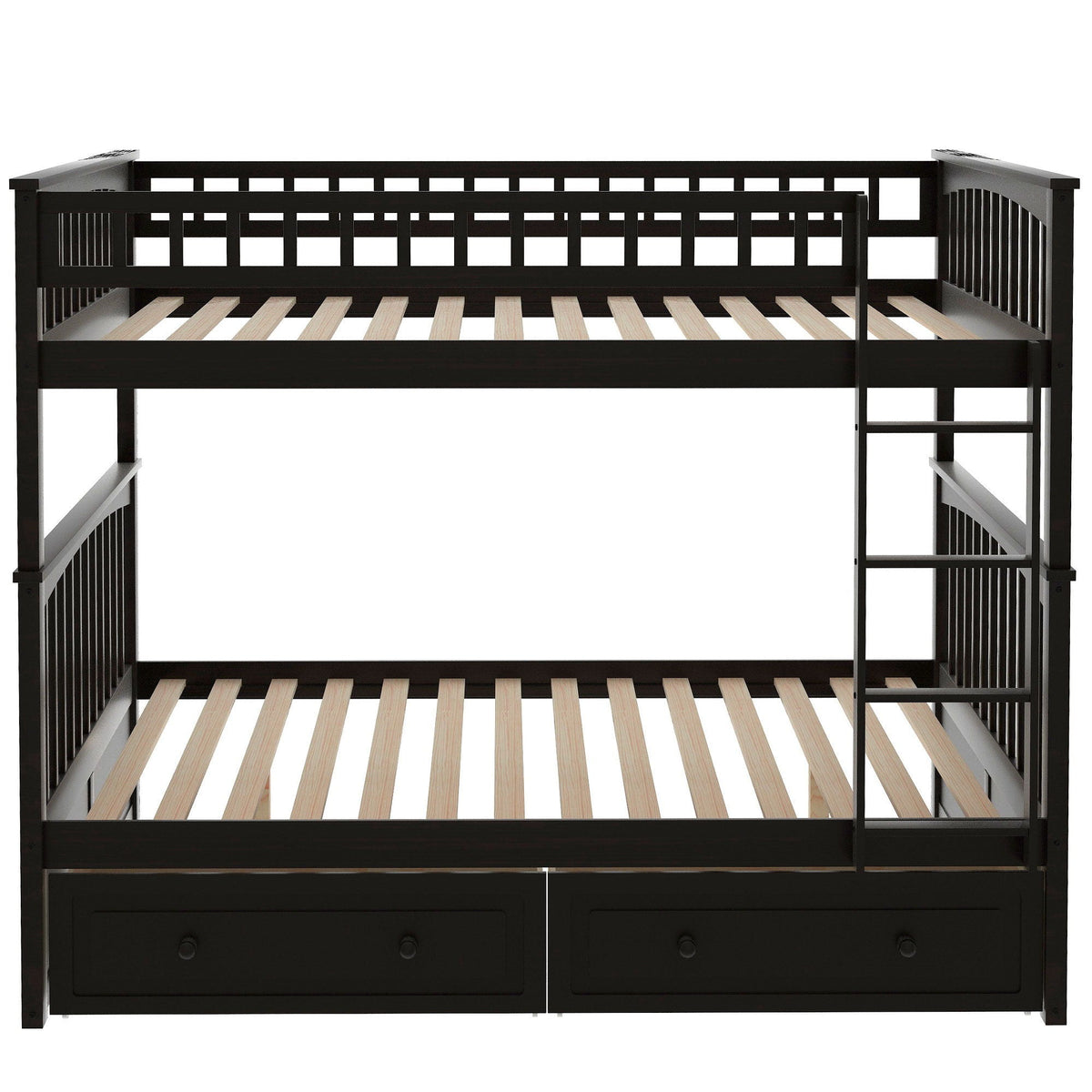 HouseOfZazla bunk bed with drawers, convertible, dark espresso finish, ladder and rails on Tampa Home & Garden Store
