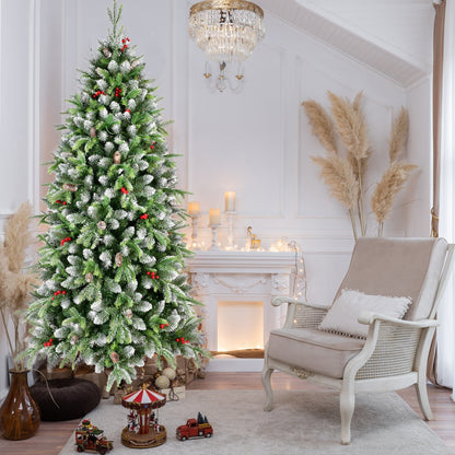 6ft pre-lit Christmas tree with 380 warm white LED lights, snow-tipped needles and red berries on Tampa Home & Garden Store