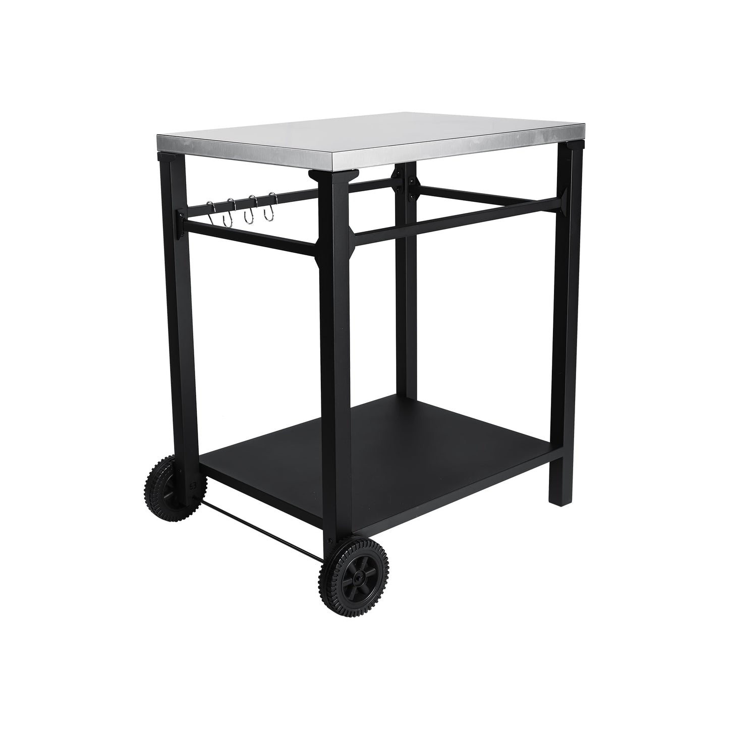 2-Tier Outdoor Grill Cart by HouseOfZazla with metal top and black steel frame, utensil hooks, caster wheels on Tampa Home & Garden Store
