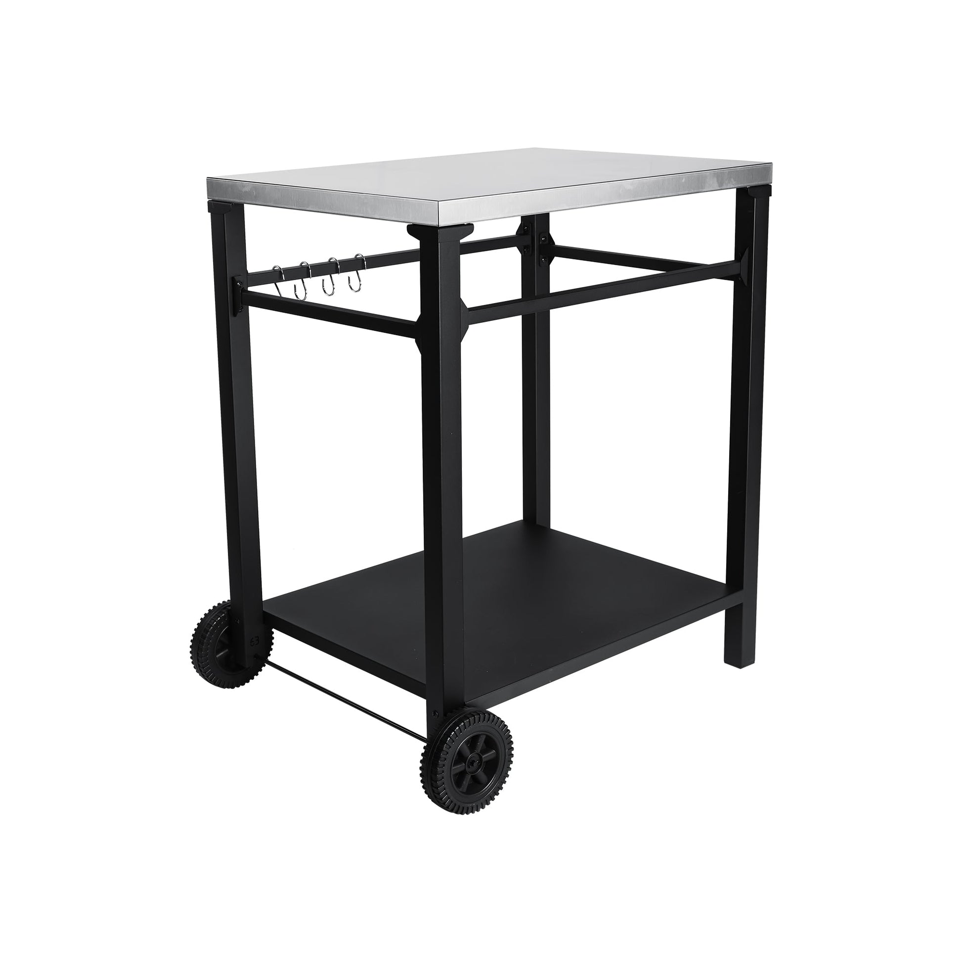 2-Tier Outdoor Grill Cart by HouseOfZazla with metal top and black steel frame, utensil hooks, caster wheels on Tampa Home & Garden Store