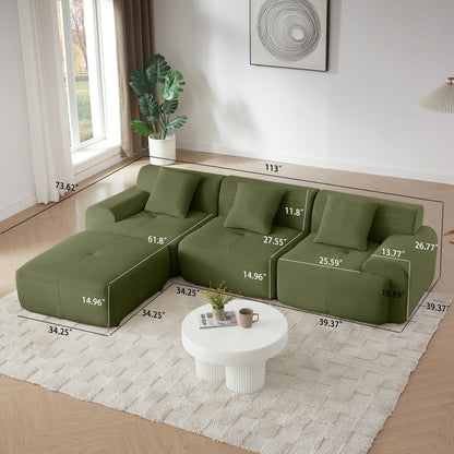 L Shaped Modular Sectional Sofa with Movable Ottoman, green fabric 2-piece living room set HouseOfZazla on Tampa Home & Garden Store