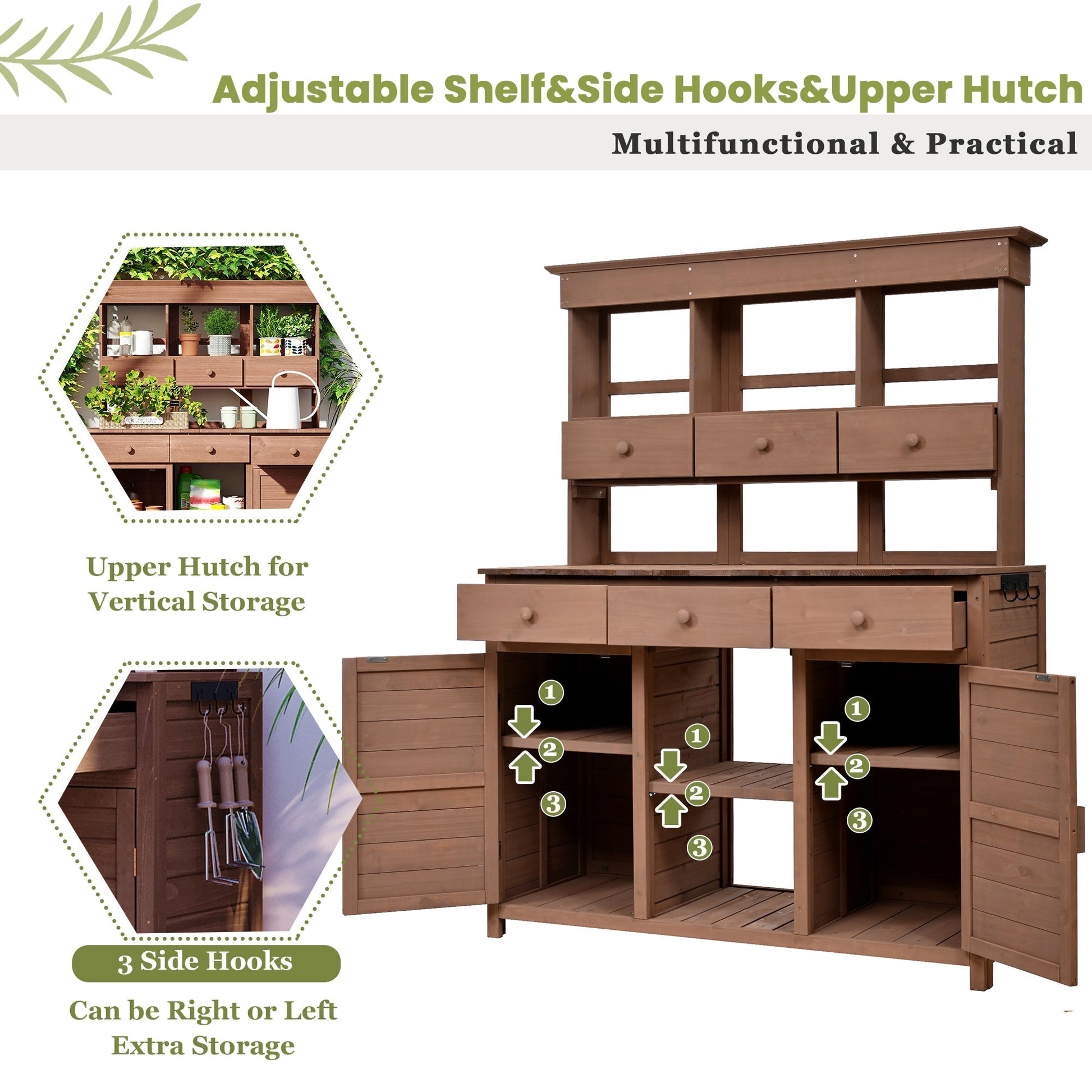 Topmax 65.7'' tall garden potting bench with hutch in brown wood by HouseOfZazla on Tampa Home & Garden Store